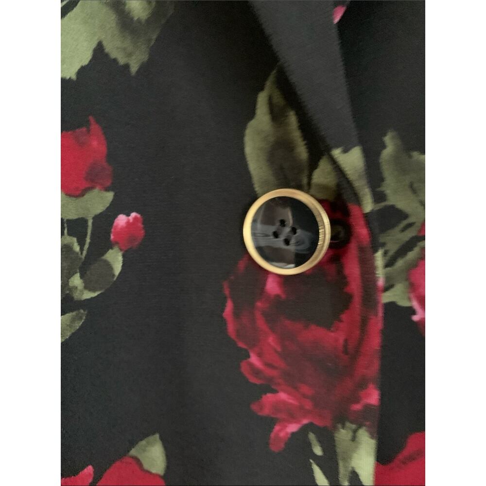Susan Graver Floral Single-Button Blazer - Black with Red Rose Print - Picture 3 of 7